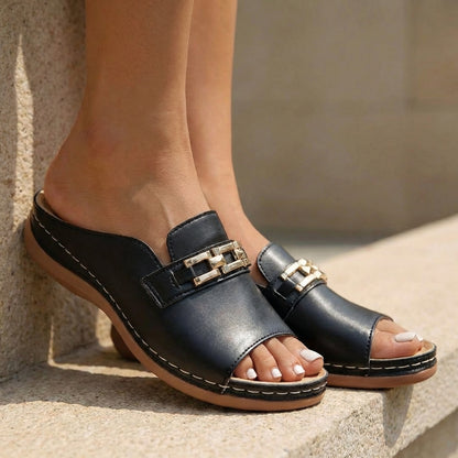 Stella Wedge Sandals | Metal Embellishment Casual Sandals