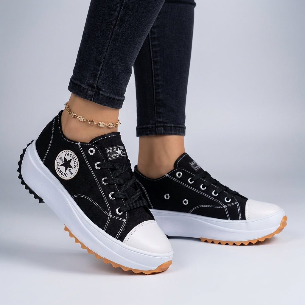 Freya Orthopedic Low-Top Platform Sneakers | Lace-Up Contrast Toe Cap Sneakers