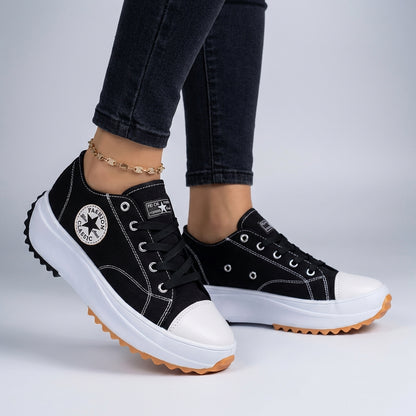 Freya Orthopedic Low-Top Platform Sneakers | Lace-Up Contrast Toe Cap Sneakers