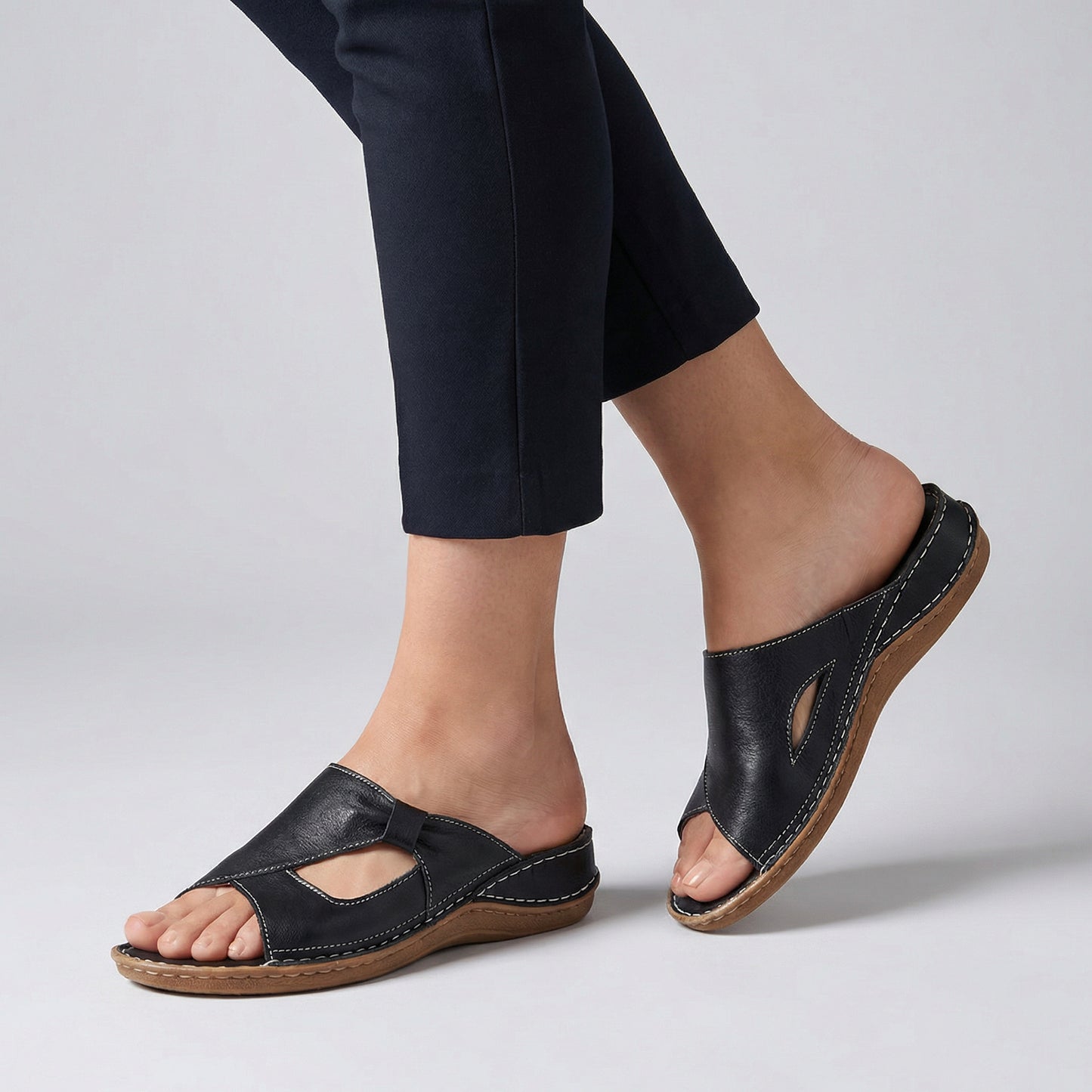 Rosie Orthopedic Slide Sandals | Bow Detail Cut-Out Slide Sandals