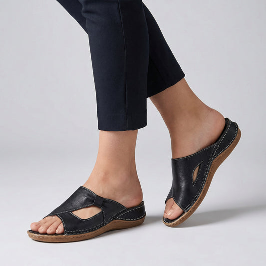 Rosie Orthopedic Slide Sandals | Bow Detail Cut-Out Slide Sandals
