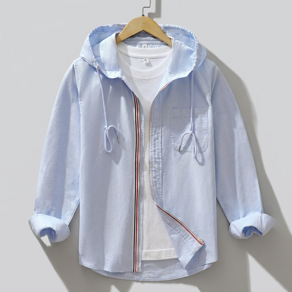 Harry Relaxed Fit Hooded Shirt | Zipper Closure Hip-Length Shirt
