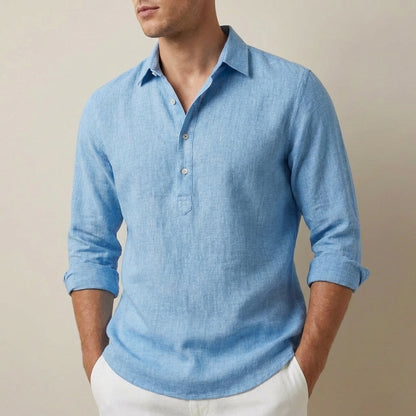 Theodore Relaxed Fit Henley Shirt | Collared Hip-Length Shirt