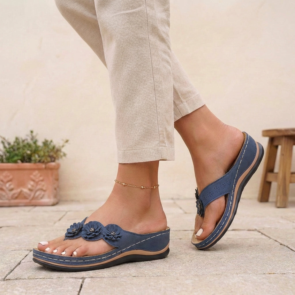Florence Orthopedic Wedge Heel Wedge Sandals | Flower Applique Geometric Wedge Sandals