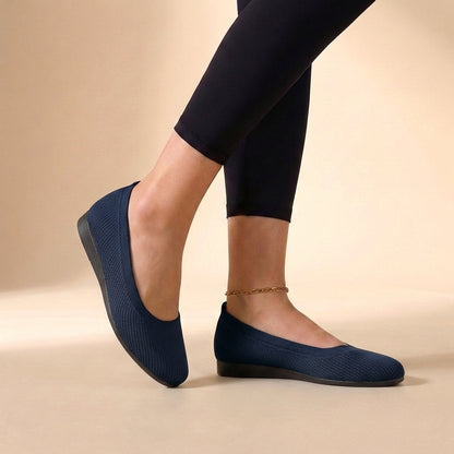 Sienna Mesh Ribbed Trim Ballet Flats | Slip-On Ballet Flats