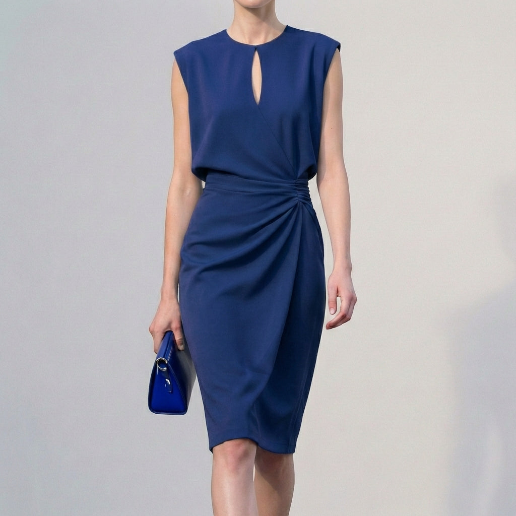 Isla Draped Knee-Length Dress | Ruched Waist Cap Sleeve Dress