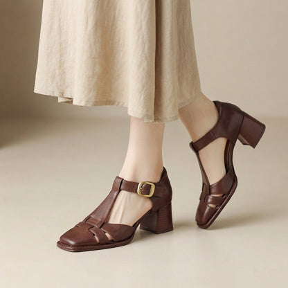 Sienna Block Heel Sandals | Square Toe Caged Front Sandals