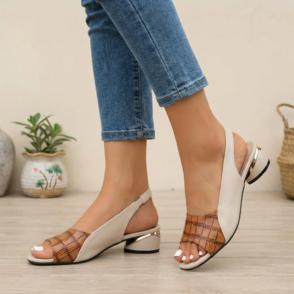 Emily Embossed Slingback Block Heel Sandals | Metallic Accent Sandals