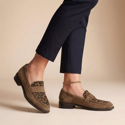 Isabella Orthopedic Chunky Sole Loafers | Animal Print Vamp Strap Loafers