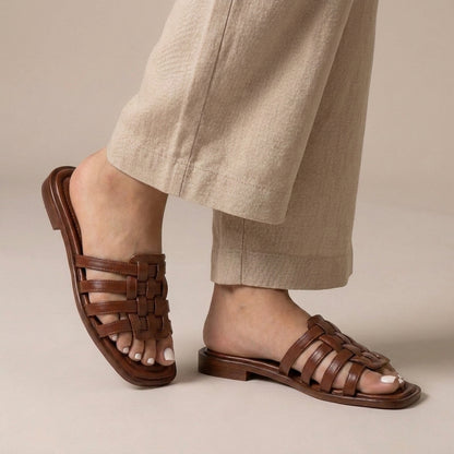 Sophia Slip-On Slides | Interwoven Straps Flat Sole Slides