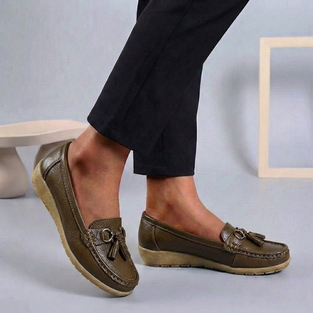 Isla Slip-On | Tassel Accents Stitched Trim Moccasins