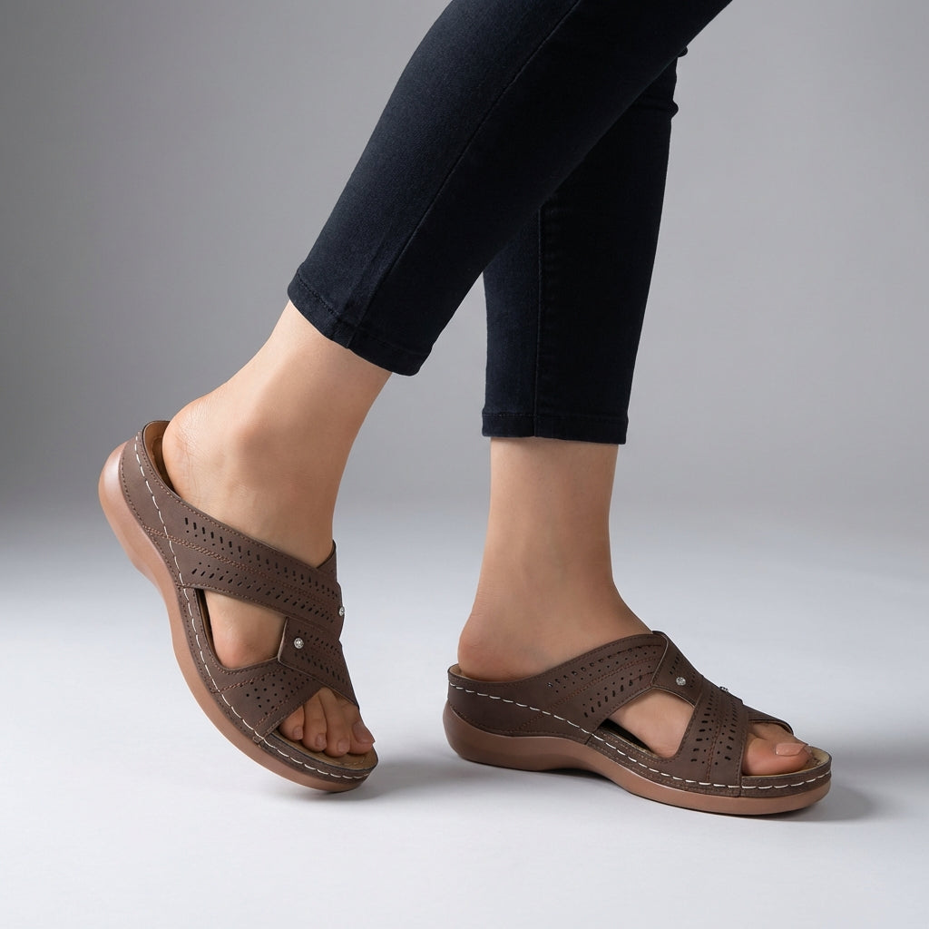 Isla Orthopedic Slip-On Wedge Sandals | Criss-Cross Straps Sandals