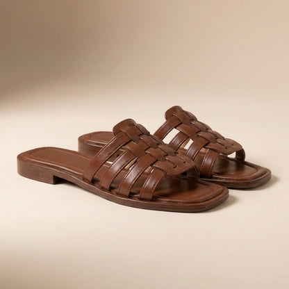 Sophia Slip-On Slides | Interwoven Straps Flat Sole Slides