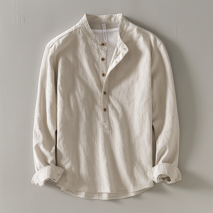 Joshua Relaxed Fit Henley Shirt | Band Collar Long Sleeve Shirt