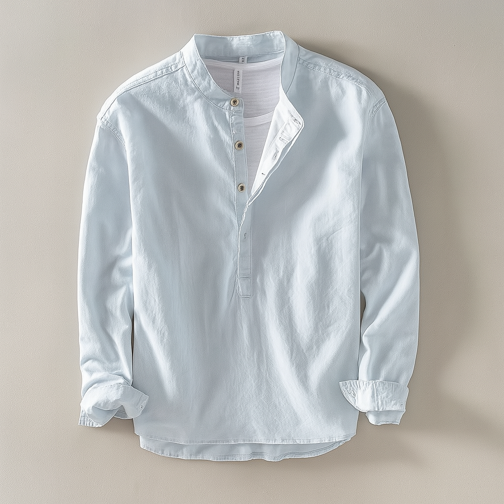 Joshua Relaxed Fit Henley Shirt | Band Collar Long Sleeve Shirt