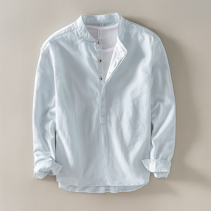 Joshua Relaxed Fit Henley Shirt | Band Collar Long Sleeve Shirt