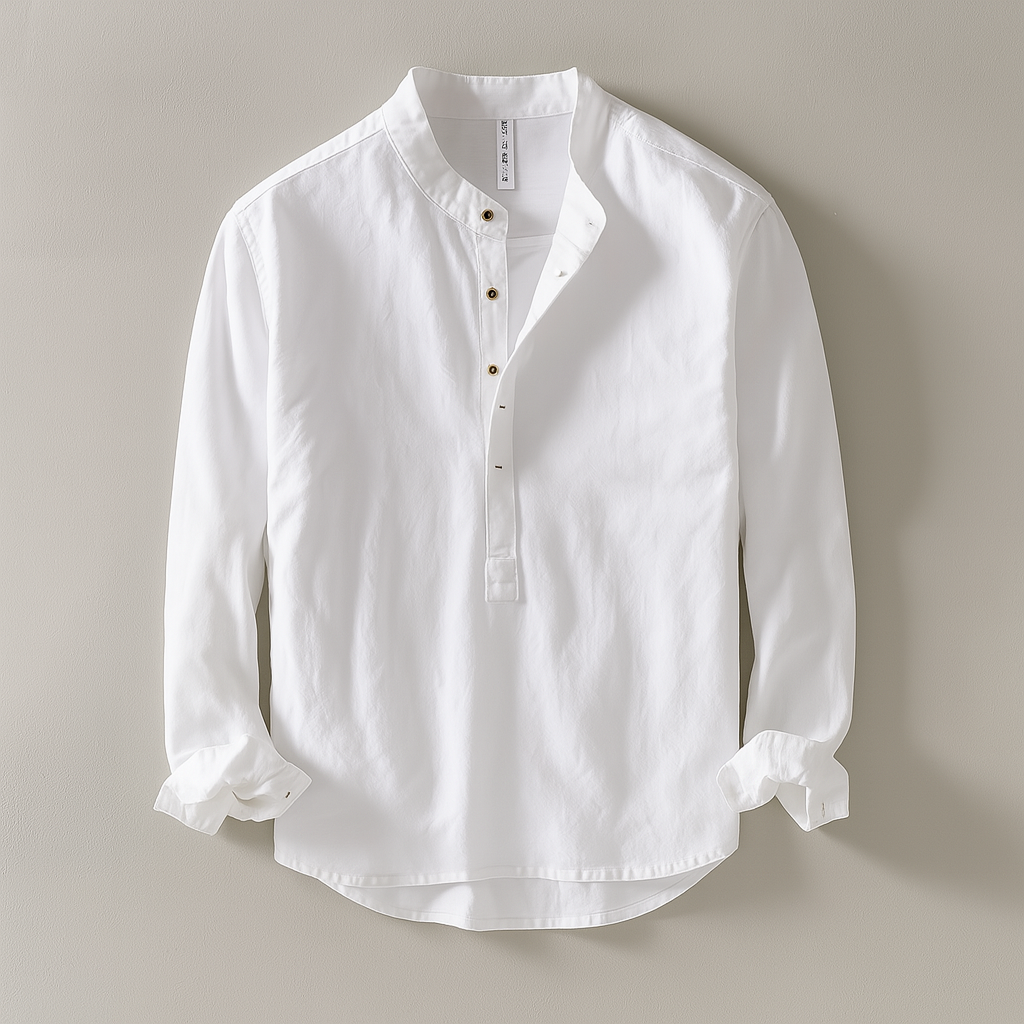 Joshua Relaxed Fit Henley Shirt | Band Collar Long Sleeve Shirt