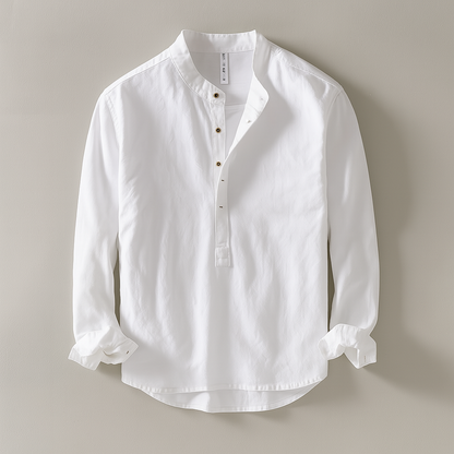 Joshua Relaxed Fit Henley Shirt | Band Collar Long Sleeve Shirt