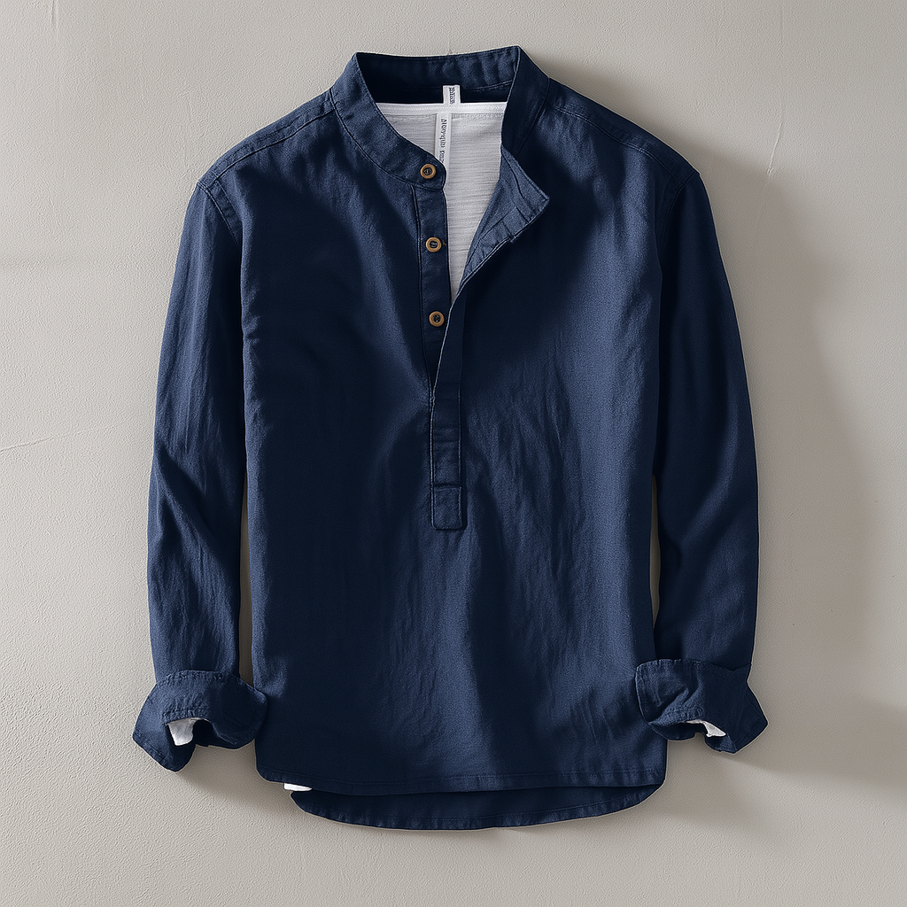 Joshua Relaxed Fit Henley Shirt | Band Collar Long Sleeve Shirt