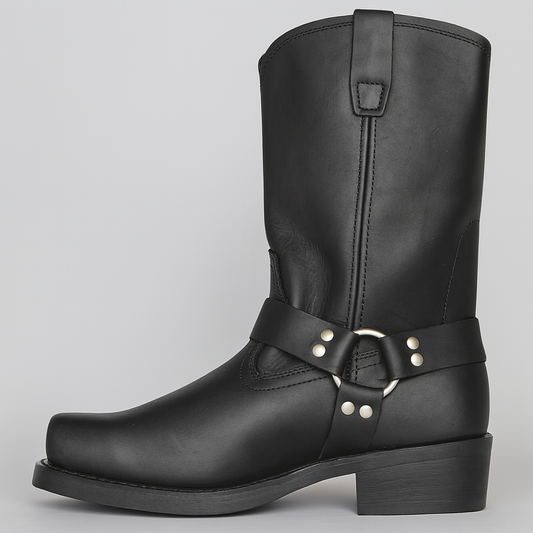 Hunter Mid-Calf Cowboy Boots | Harness Strap Square Toe Boots