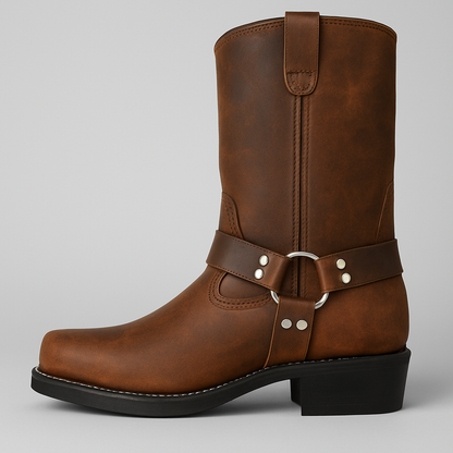 Hunter Mid-Calf Cowboy Boots | Harness Strap Square Toe Boots