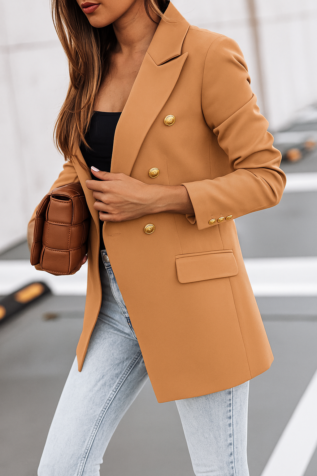 Viola Double-Breasted Blazer | Gold-Tone Buttons Button Blazer