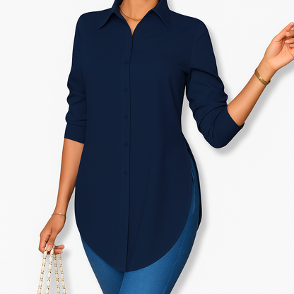 Isabella Longline Button-Up Blouse | Relaxed Fit Collared Blouse