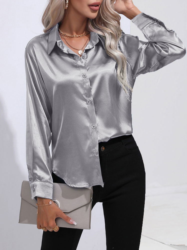 Clara Blouse | Women’s Satin Button-Up Long Sleeve Blouse