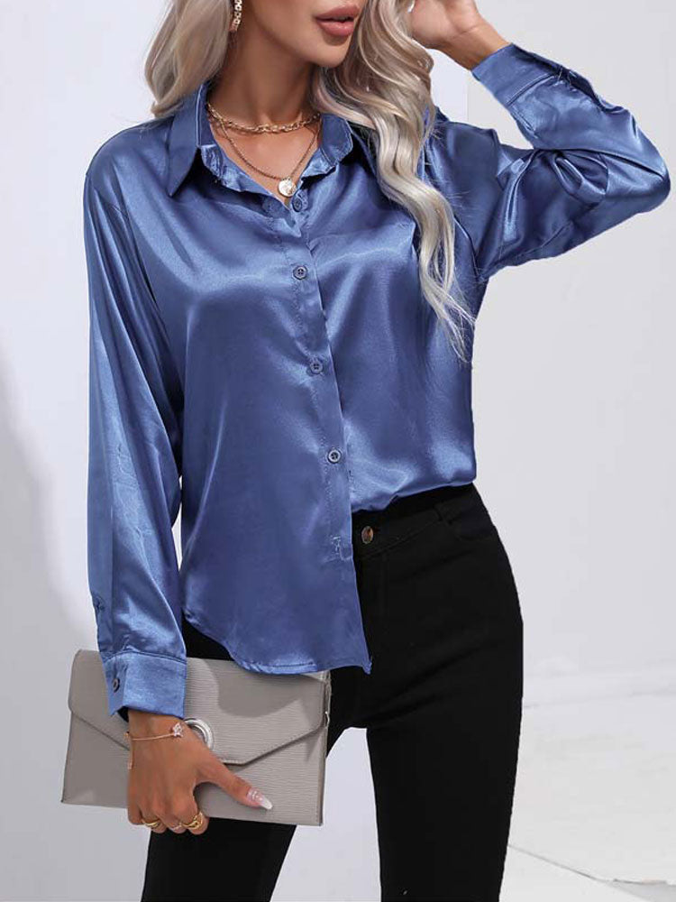 Clara Blouse | Women’s Satin Button-Up Long Sleeve Blouse