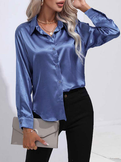 Clara Blouse | Women’s Satin Button-Up Long Sleeve Blouse