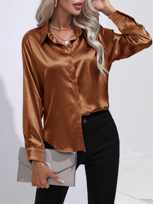 Clara Blouse | Women’s Satin Button-Up Long Sleeve Blouse