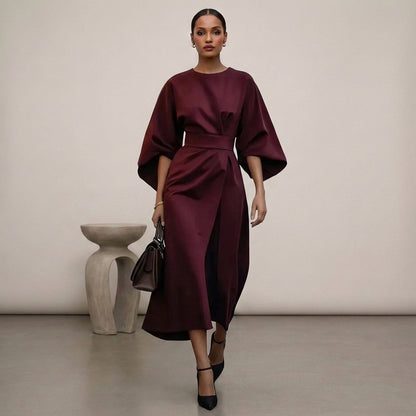 Isabella Relaxed Fit Dress | Round Neck Bat Sleeve Dress