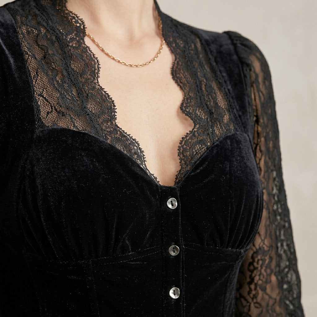 Sienna Slim Fit Blouse | Lace Trim Button Front Blouse