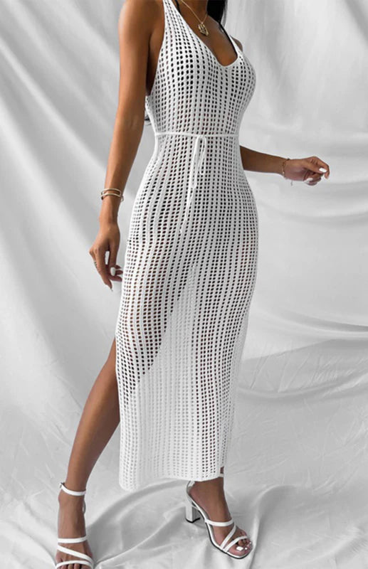 Cover Up | Qazira Hollow Knit Backless Maxi Dress