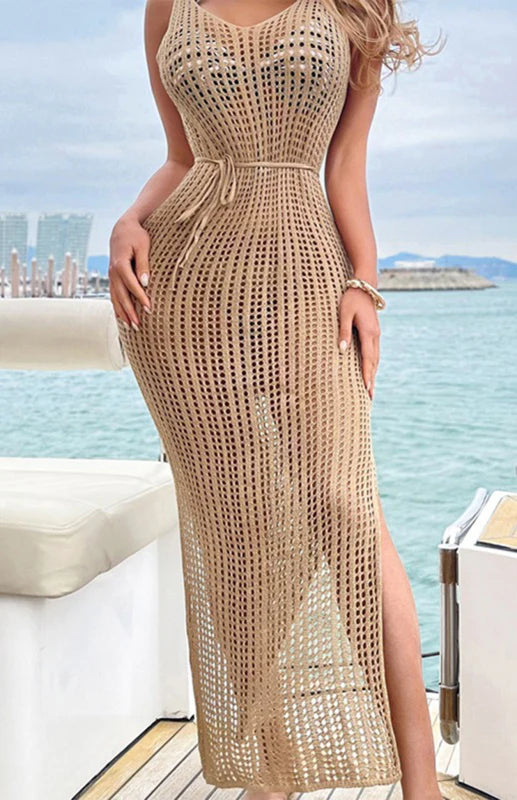 Cover Up | Qazira Hollow Knit Backless Maxi Dress