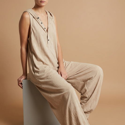 Amelia Hooded Baggy Jumpsuit | Button Front Side Pockets Jumpsuit