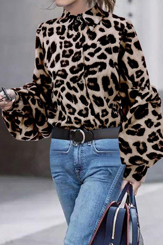 Dailyn Blouse | Leopard Print Long Sleeve Chiffon Blouse