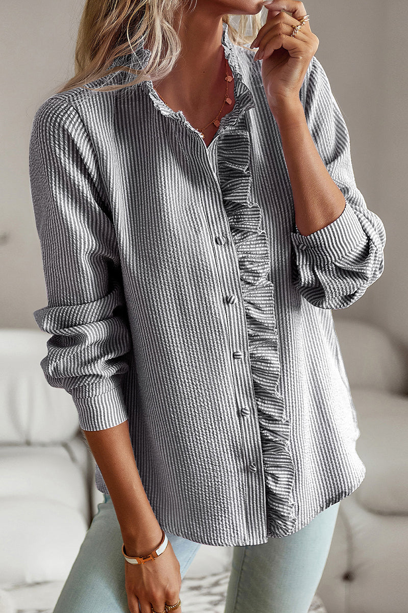 Daliya Blouse | Long Sleeve Stripe Ruffle Blouse