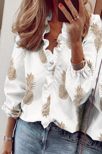 Danella Blouse | Long Sleeve V-Neck Ruffle Blouse