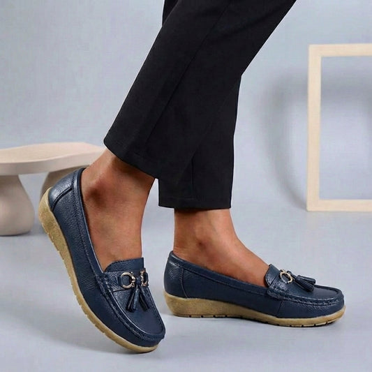 Isla Slip-On | Tassel Accents Stitched Trim Moccasins