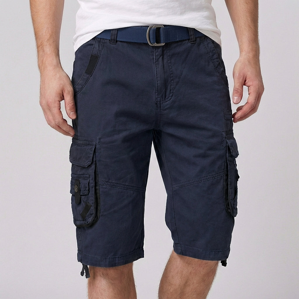 Theodore Relaxed Fit Cargo Shorts | Cargo Pockets Belted Cargo Shorts