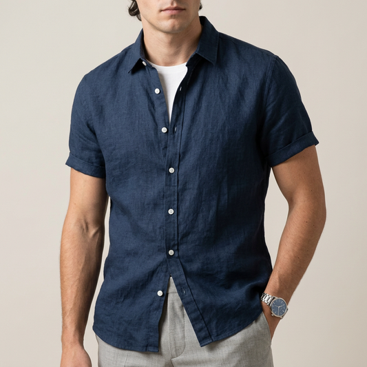 Arthur Relaxed Button-Front Shirt | Collared Cuffed Sleeve Shirt