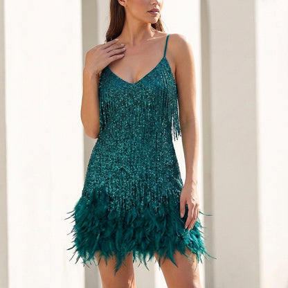 Isla Fringe Mini Straight Fit Dress | V-Neck Sleeveless Dress