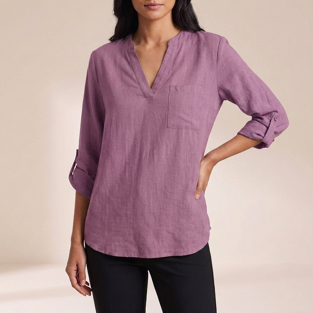 Isla Relaxed Fit Blouse | V-Neck 3/4 Sleeve Blouse