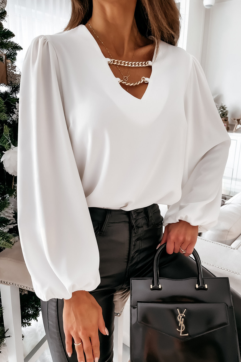 Darlene Top | Women's V-Neck Chain Lantern Sleeve Top