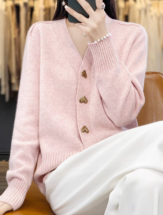 Delphine Cardigan | Cozy Knit Cardigan with Heart Buttons