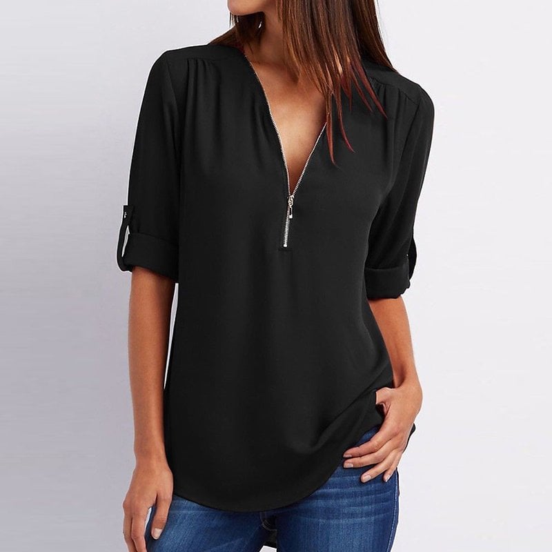 Dionne Blouse | Women's Zip V-Neck Blouse