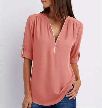 Dionne Blouse | Women's Zip V-Neck Blouse