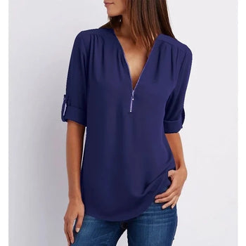 Dionne Blouse | Women's Zip V-Neck Blouse