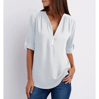 Dionne Blouse | Women's Zip V-Neck Blouse